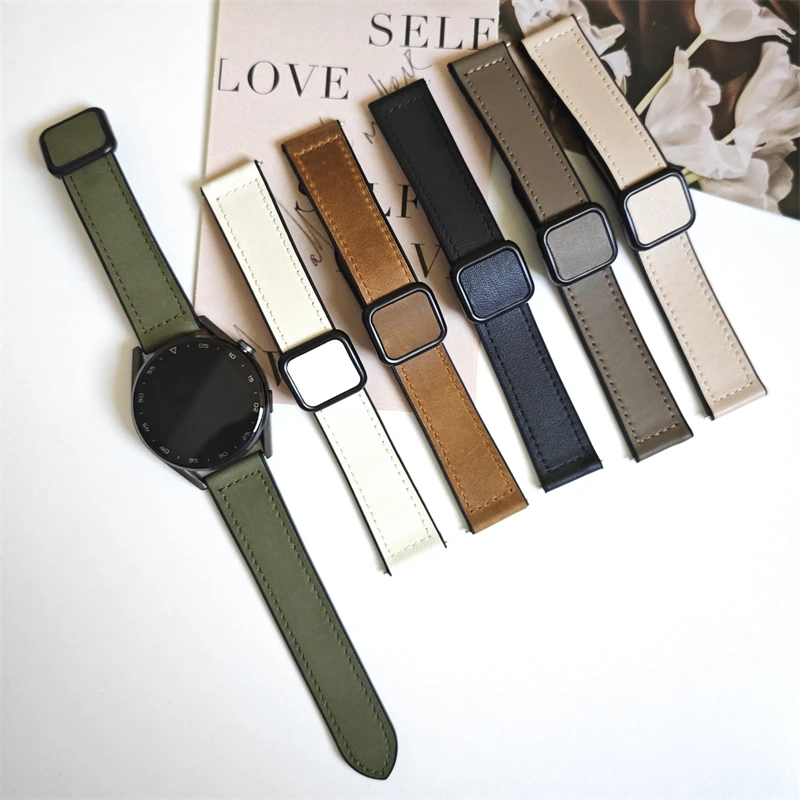 Dual-Material Leather and Silicone Watch Strap - 22mm/20mm Adjustable Band