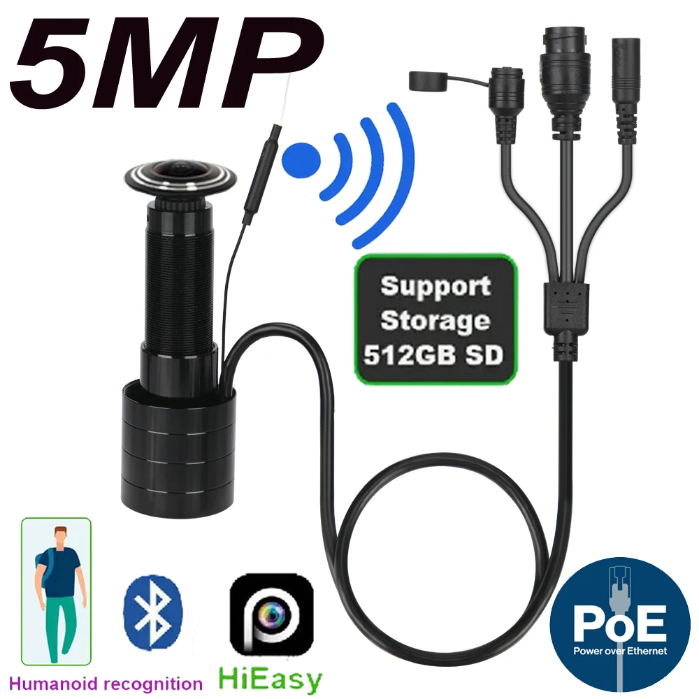5MP Door Eye IP POE Camera Mini Peephole 1.66mm Lens Motion Detection Video-eye Viewer Intercom Home Security Surveillance Cam