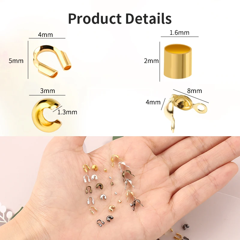 6 Styles Brass Tube Crimp Beads Kit Knot Covers Wire Guardians Bead Tips Knot Covers for Jewelry Making DIY Craft Accessories