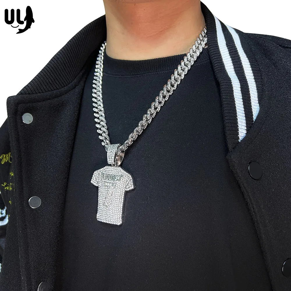 

ULJ Full Diamond Jersey Seven Basketball pendant Cuban chain Exaggerated Man Hip Hop Accessories Necklace