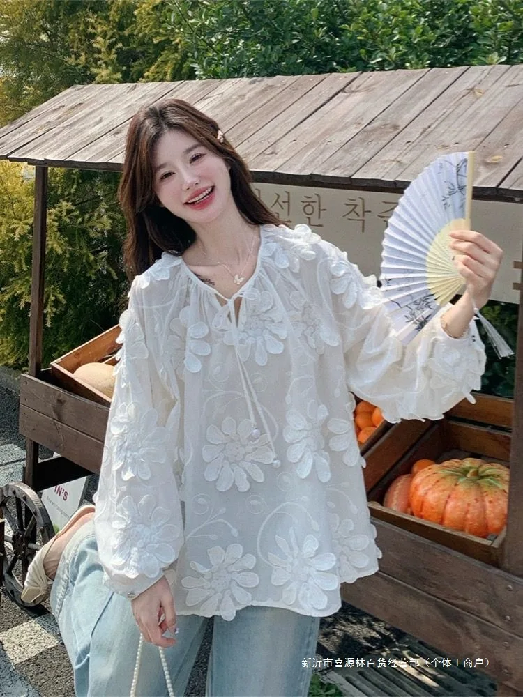 トップス Sheller 3D flower X embroidery blouse 3d flower embroidery for self color blouse - YouTube