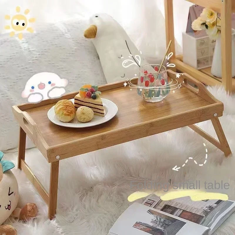 Portable Natural Bamboo Bed Tray Breakfast Laptop Desk Reading Gaming Desk Folding Table Useful Simple Kitchen Tool 2