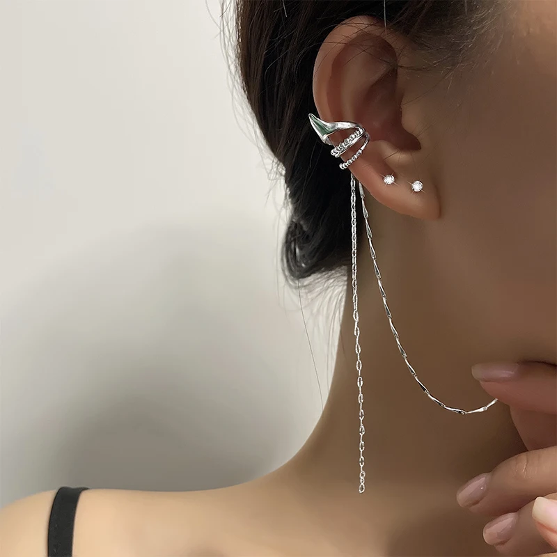 Fashion Three Layer Rhinestone Ear Cuff No Piercing Earrings 2023 Trendy  Shiny Zircon Long Tassels Ear Clip for Women Jewelry - AliExpress