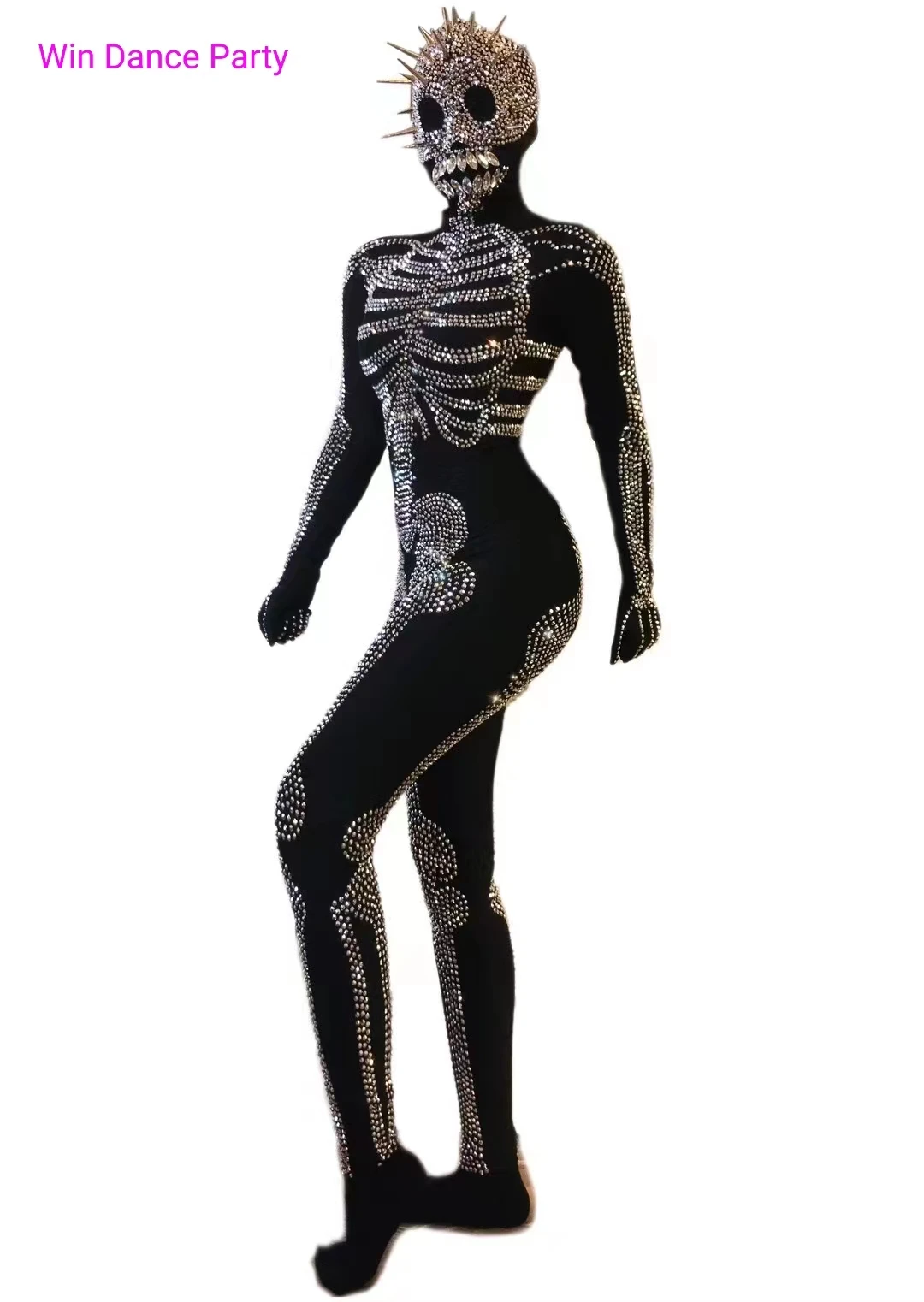 Sparkles Diamond Skull Pattern Cosplay Man Onesie Fall Funny Sexy Leotard Costume Party