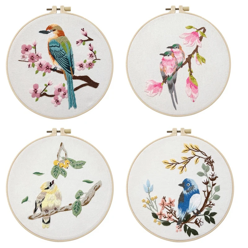 

Наборы для вышивки для взрослых, наборы для ручной вышивки с узорами (Birdie), 4 упаковки