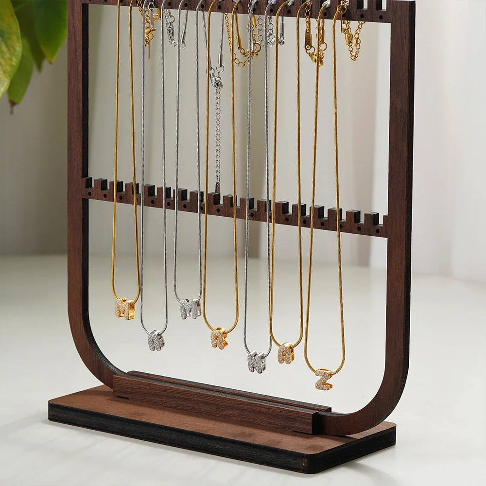 Mini A-Z 26 Letter Pendant Neckalce Rust Proof Shininy Zircon Initial Alphabet Stainless Steel Gold Plated Choker Jewelry Gifts