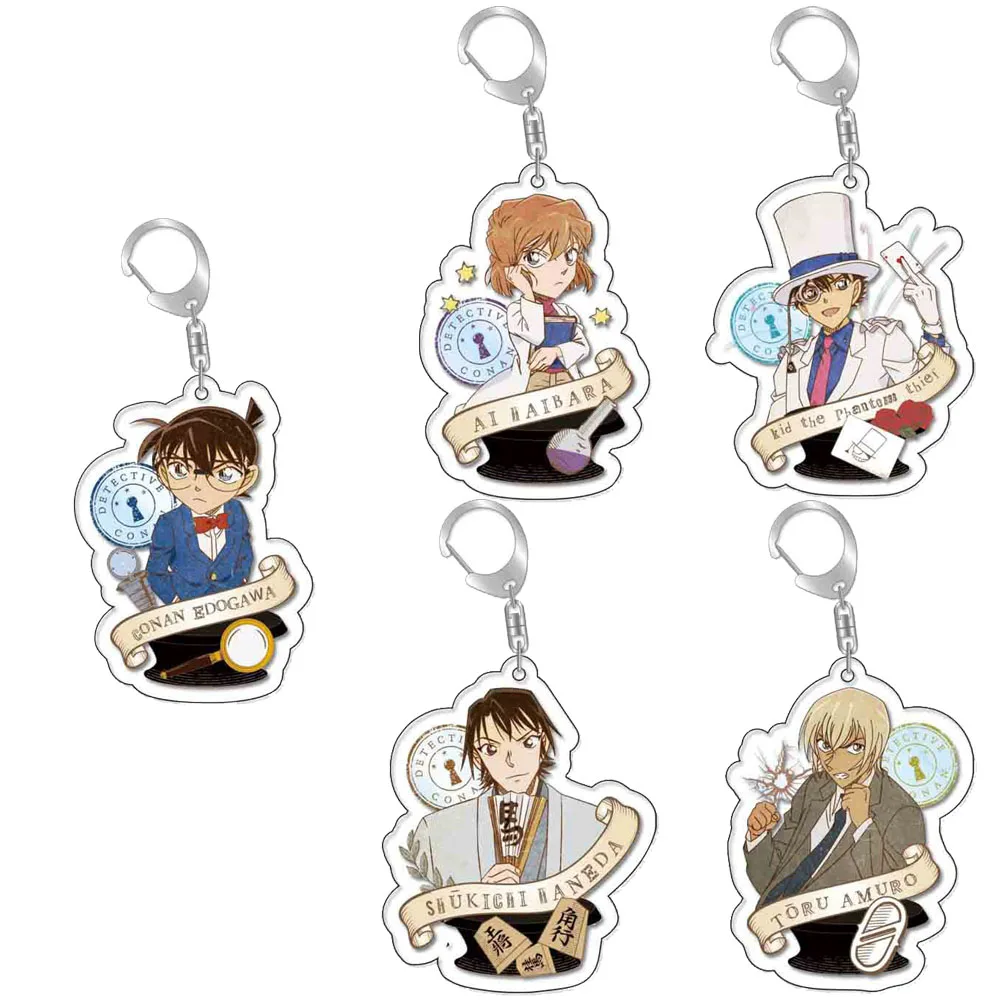 

Anime Detective Conan Keychain Kudo Shinichi Cartoon Figures Acrylic Key Ring Holder Women Men Gift Llavero Cute Funny Cartoon