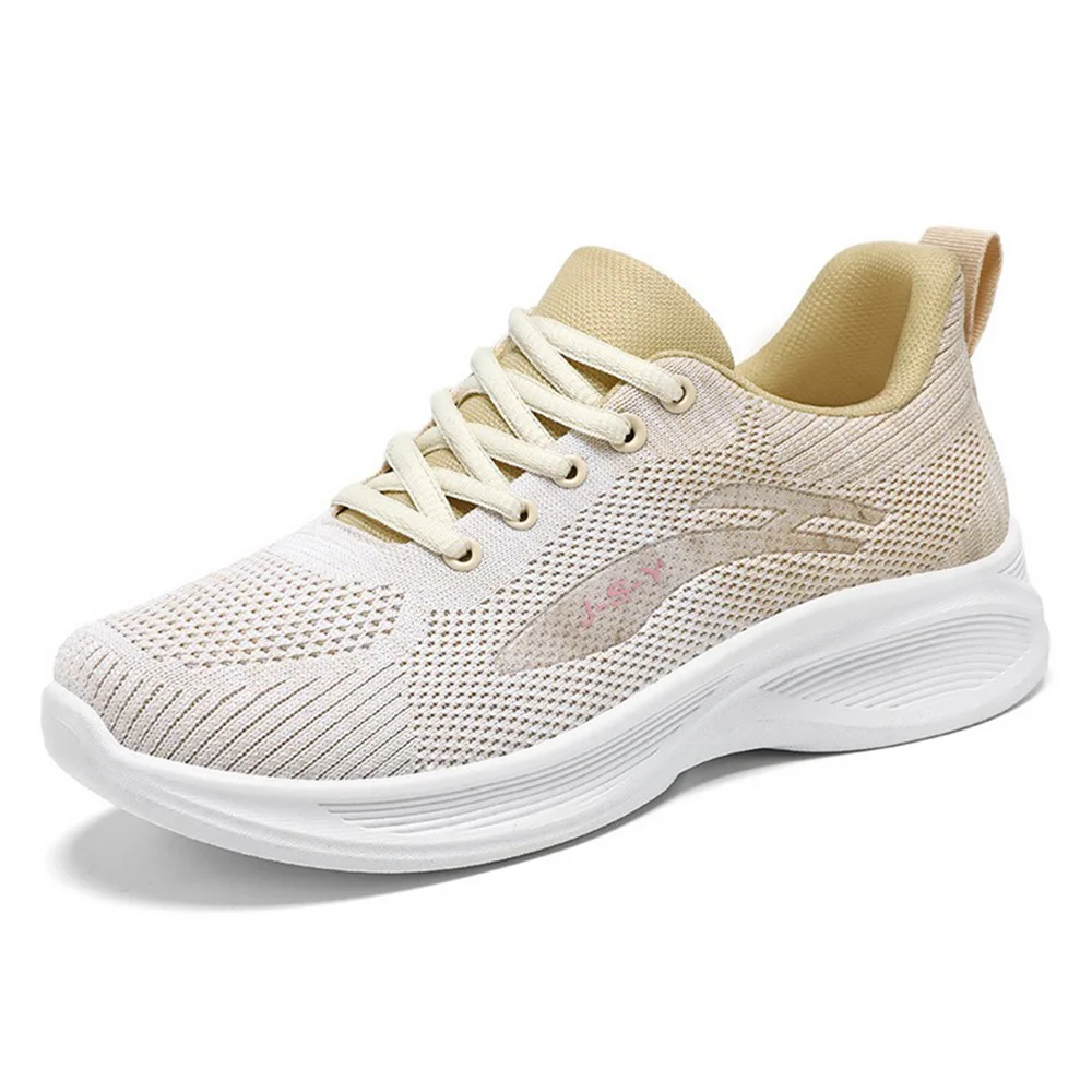 Women's running shoes, sports and leisure soft soled shoes, breathable single shoes, knitted mesh lace up shoes