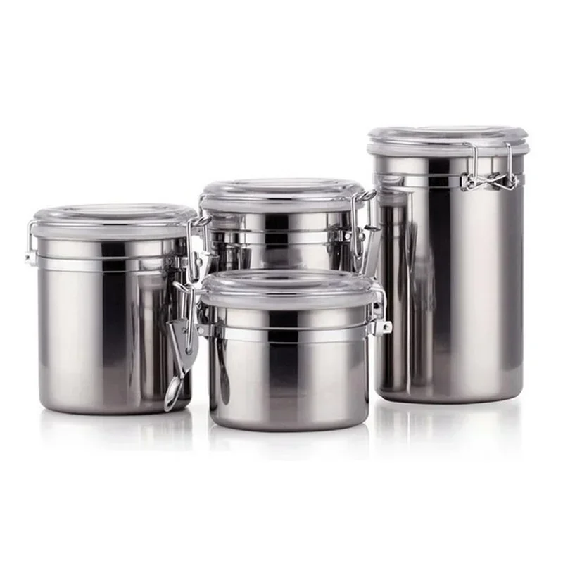 1PC Storage Bottles Stainless Steel Sealed Canister Coffee Flour Sugar Container Holder Can Home Storage Food Storage Containers