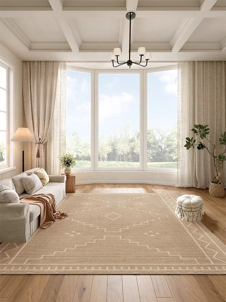 Wabi-sabi Style Living Room Carpet Beige Checkered Decorative Carpets Non-Slip Easy Care Bedroom Rug Light Luxury High-End Rugs 5