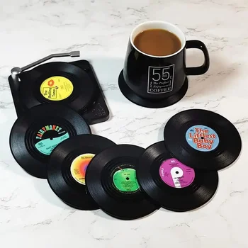 Vinyl Record Coasters – Retro Non-Slip Drink Mats for Music Lovers-2/4/6PCS