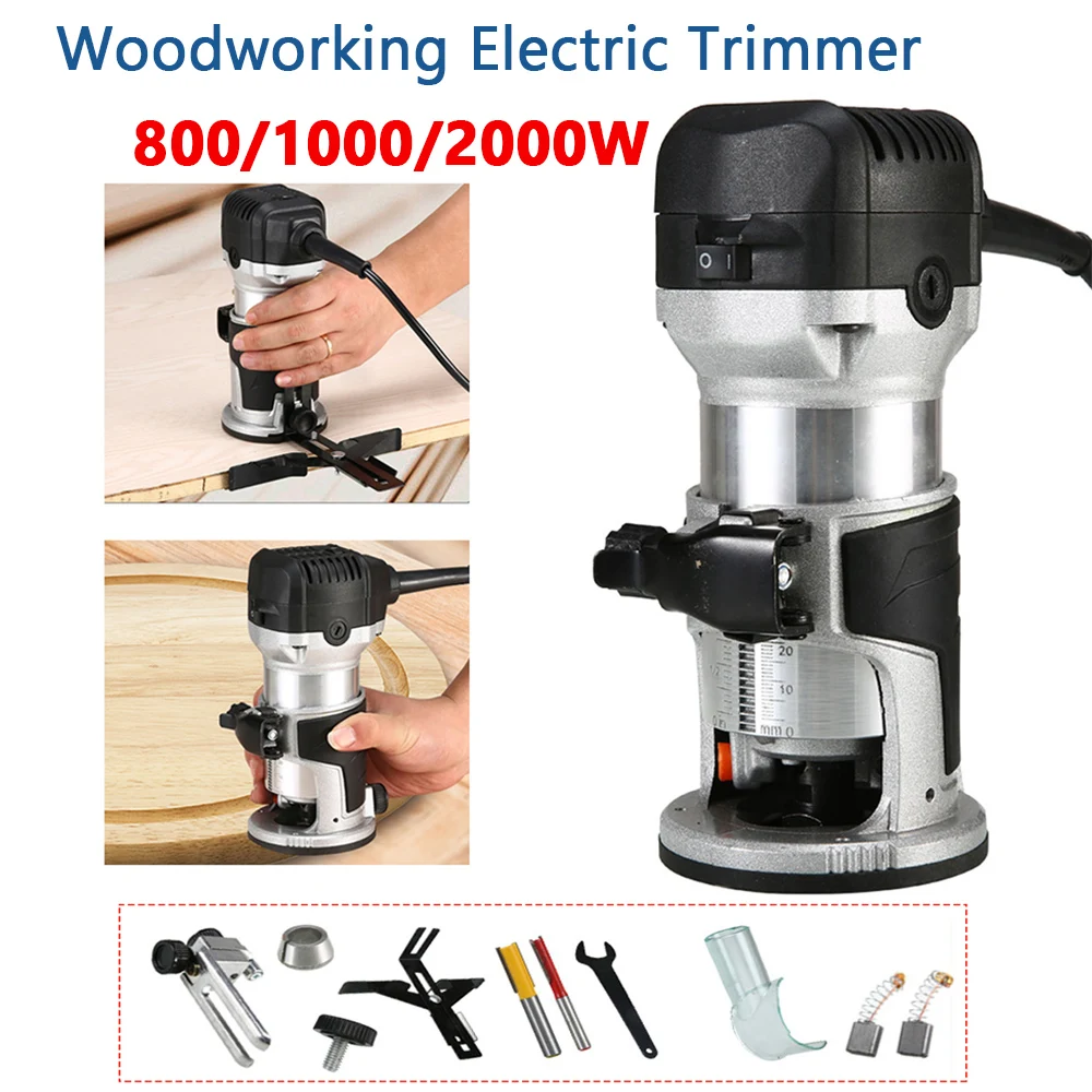 

800W/2000W Woodworking Electric Trimmer Wood Milling Engraving Slotting Trimming Machine Hand Carving Router Milling Cutt Kits