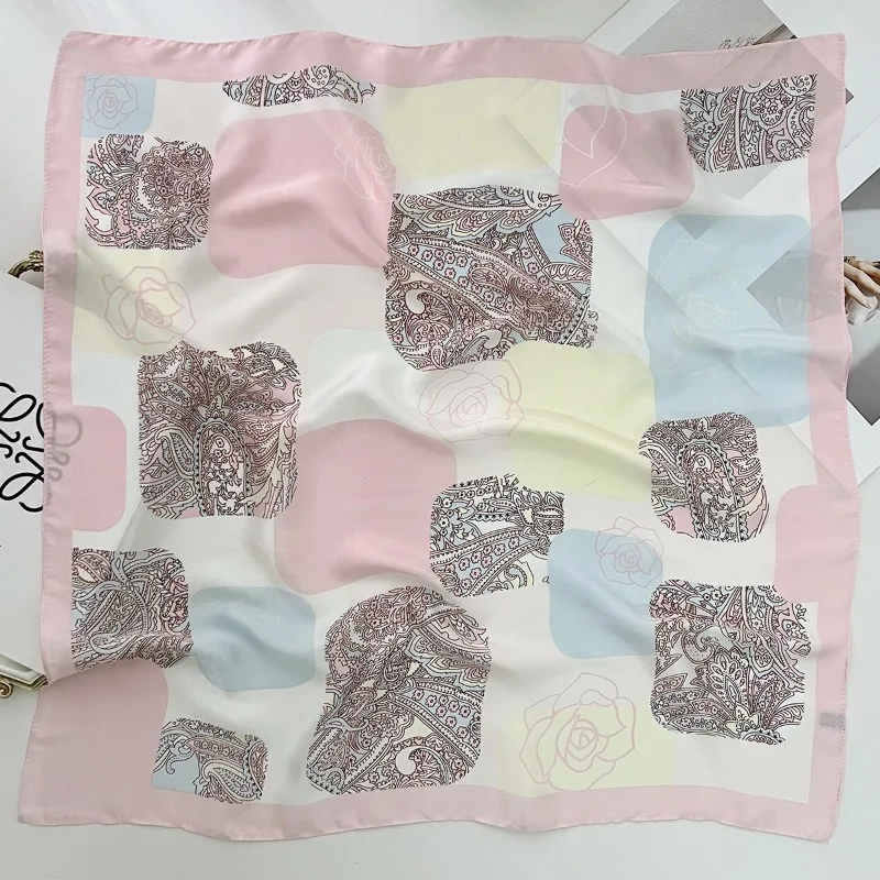1pcs Cashew Flower Rose Pattern Silk Scarf Women's Simulated Silk Fresh and Elegant Versatile Fashion Decorative Square Scarf 6