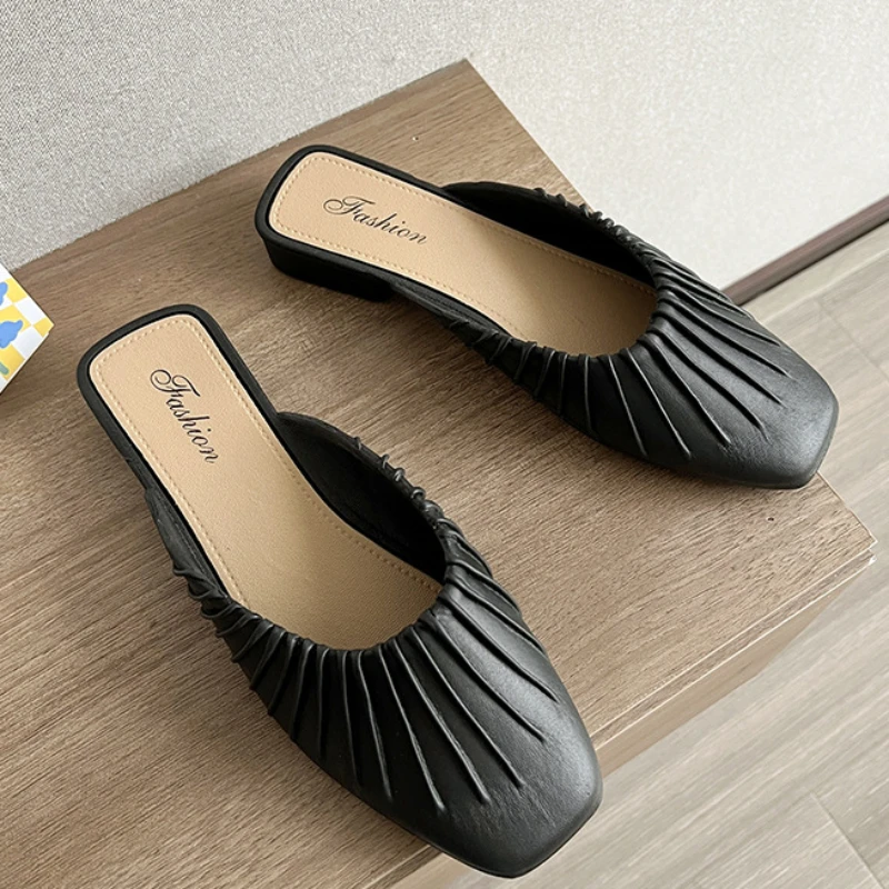 

Casual Baotou Flat Bottom Comfortable Anti-slip Half Slippers 2023 New Fashion Simple All-match Solid Color Slippers Summertime