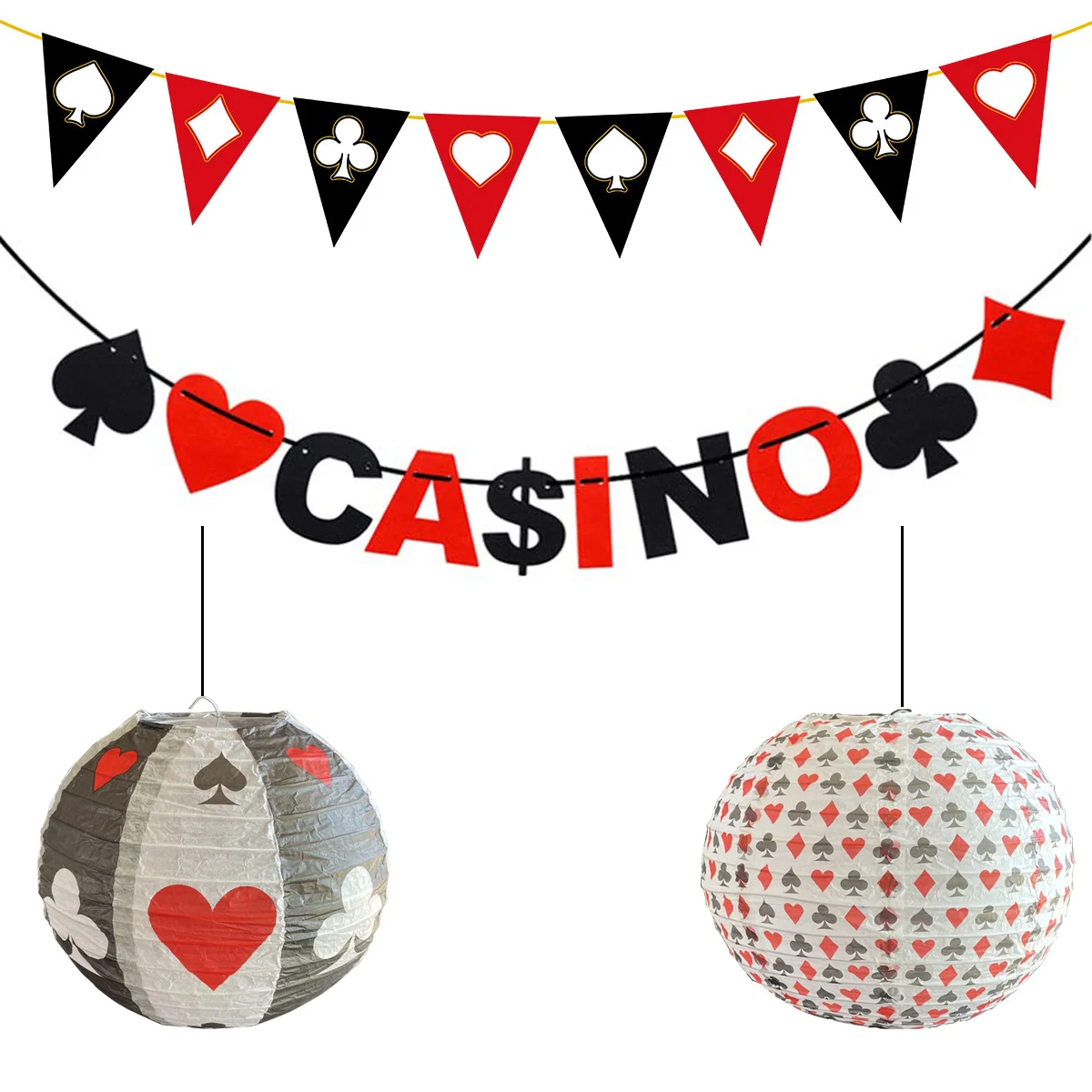 

Casino Decorations Poker Gambling Vegas Theme Party Supplies Birthday Banner Felt Paper Lantern Balloon Cake Topper Decor