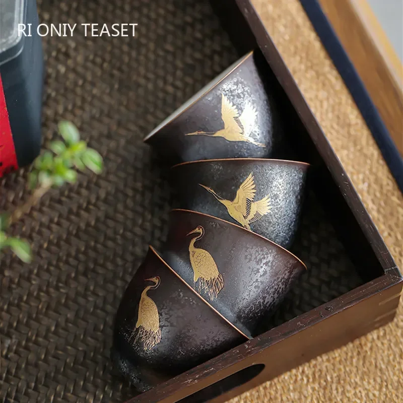 Chinese Vintage Ceramic Teacup Handmade Pottery Tea Bowl Portable Travel Personal Meditation Cup Household Tea Set Master Cups Tea Cup
