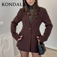 KONDALA 2026 Spring Summer Elegant Valentine‘s Day Suits Fashion Shrug Pockets Blazers Elegant Zipper Skirts Chic Baggy Pants - Image 3