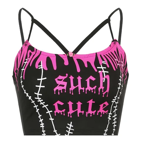 Summer Graphic Crop Top y2k Women Spaghetti Strap Cami Gothic Clothes Punk Dark Academia Aesthetic Camisole Streetwear