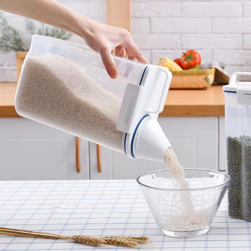 Rice Dispenser Large Sealed Grain Container Storage with Measuring Cup,  Food Cereal Container for Flour Cereal Kitchen Storage - AliExpress