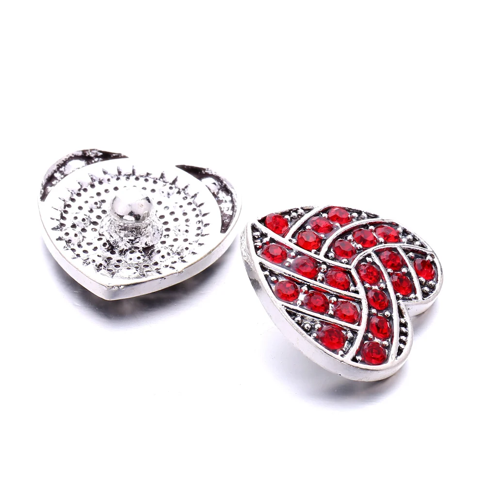 20pcs Vintage Crystal Heart 18mm Metal Snap Buttons Fit Snaps Bracelet Necklace  Ginger Jewelry