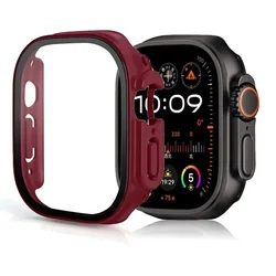 Premium Tempered Glass & PC Protective Case for 49mm Smartwatch with Screen Safeguard (Wine red)