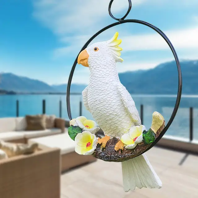 Függő Papagáj Szobor Kert Szobrok Gyanta Madár Terasz Dekoráció Rendkívül Részletes És Dekoratív Beltéri Kültéri Fa - Image 3