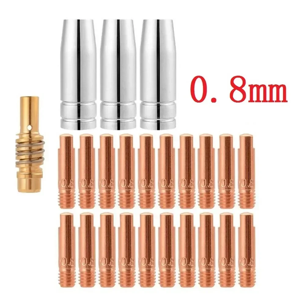 24PCS MB15&M6 MIG Welding Kit 0.6/0.8/1mm Contact Tips Shroud Nozzle Holder Spares 14AK 15AK Torches For SIP Welding Equi welding welders