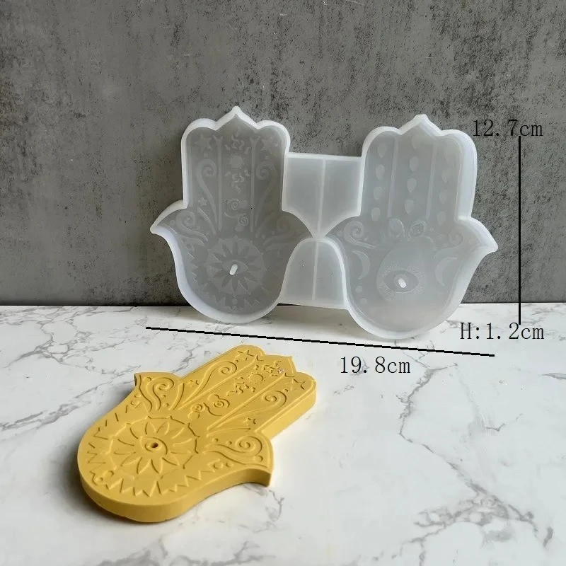 2-Chamber Palm Silicone Mold  Hand Cement Aromatherapy Bracket Tray DIY Concrete Coaster Handicraft Mold