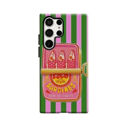 Sardines Green Pink Stripe Glossy Double - Layer Phone Case - Samsung S20 FE (FR)