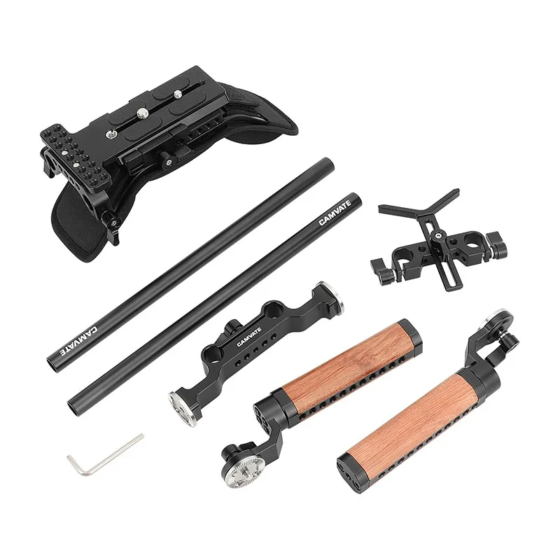 Shoulder Mount 15mm Railblock Rig with Manfrotto QR Plate Wooden Handgrip Lens S