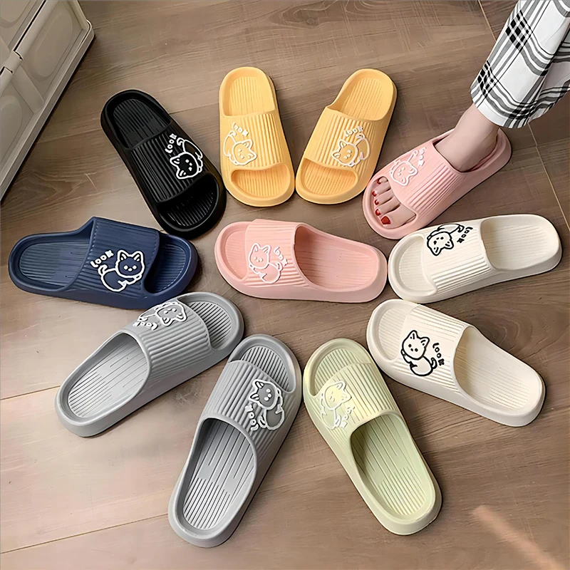 Women Slippers Cat Cartoon Bathroom Beach Platform Non-Slip Home Flip Flops Men Slipper Sandals Slides Indoor Outdoor