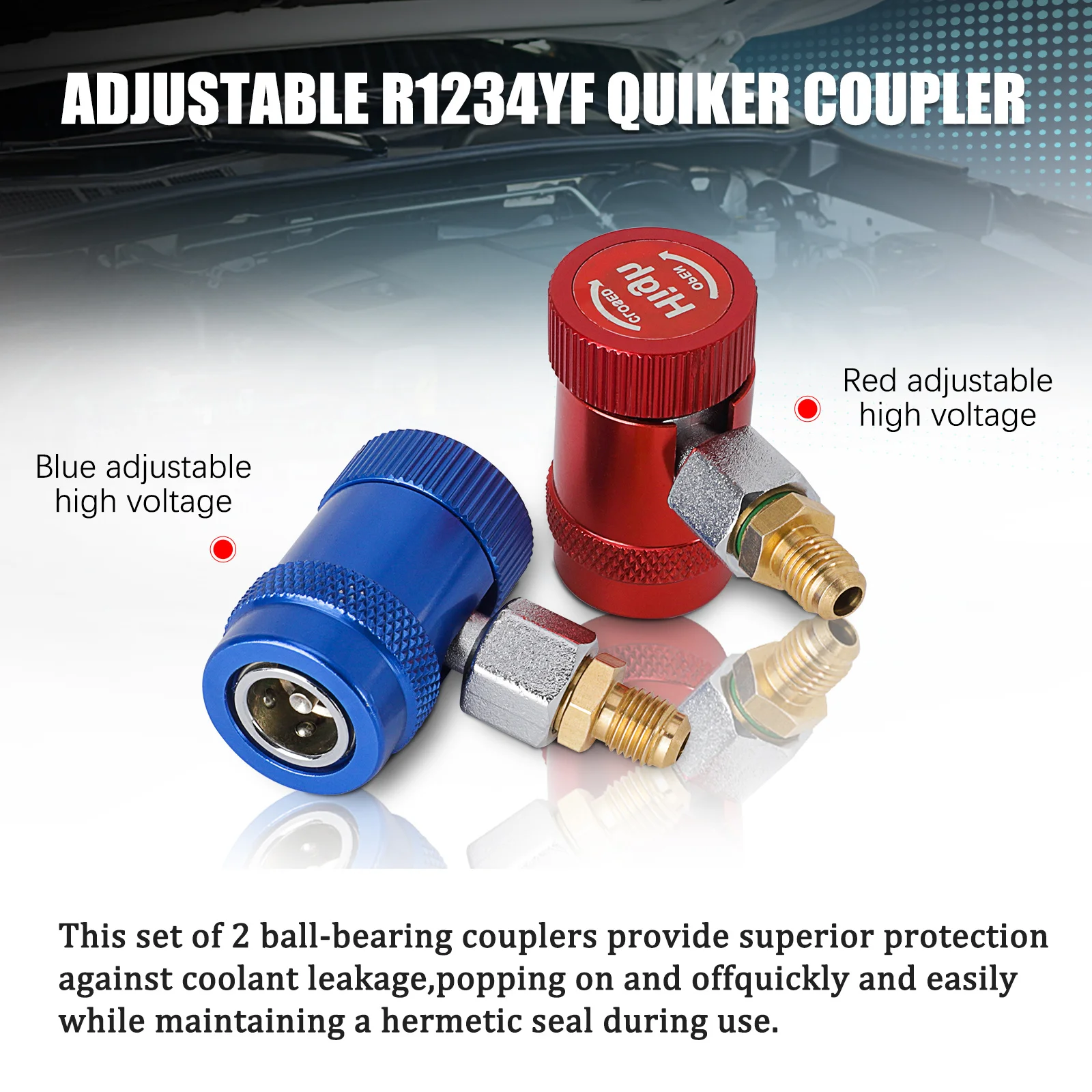 R1234yf 2pcs Car Auto AC High / Low Side Quick Couplers Adapters Conversion Kit With Manual Couplers R1234YF