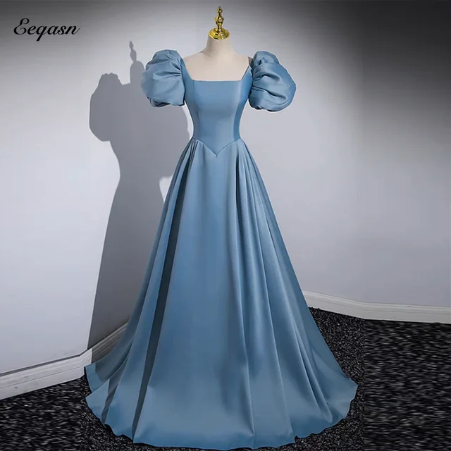 Luxury Woman Evening Dress Short Sleeve Satin A-line Elegant Party Dresses Long Prom Wedding Sharon Happy فساتين سهرة Customized 1