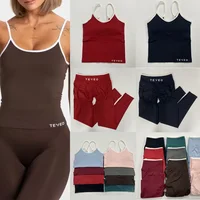 TEVEO – pantalon de Yoga sans couture pour femmes, ensemble gilet de sport à bretelles avec coussinet de poitrine absorbant les - Image 2