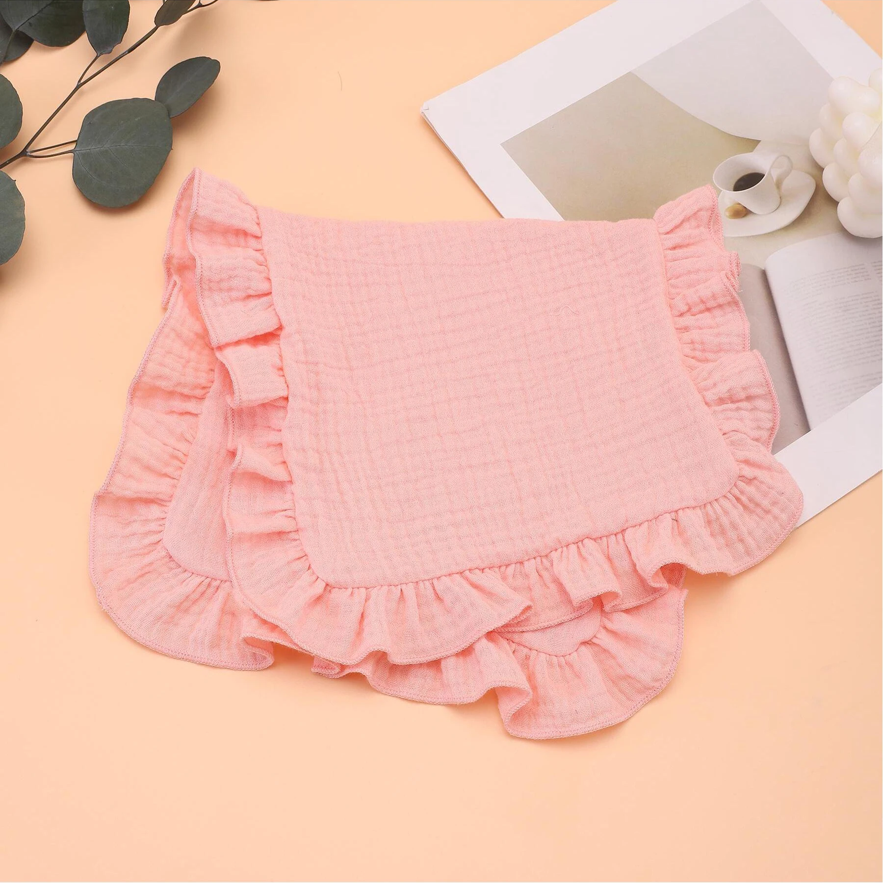 3-piece soft gauze cotton shoulder pad baby burp cloth with ruffles for newborns