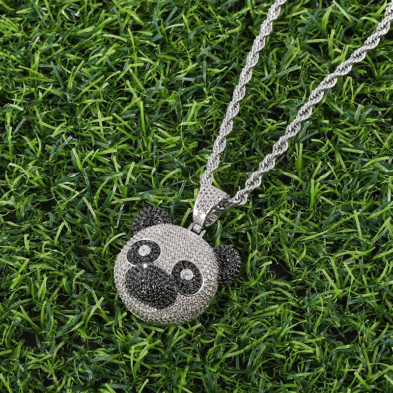 

Hip Hop Cute Panda Pendant Necklace Creative Design Rock Party Iced Out Zircon Inlaid Men's Chain Jewelry