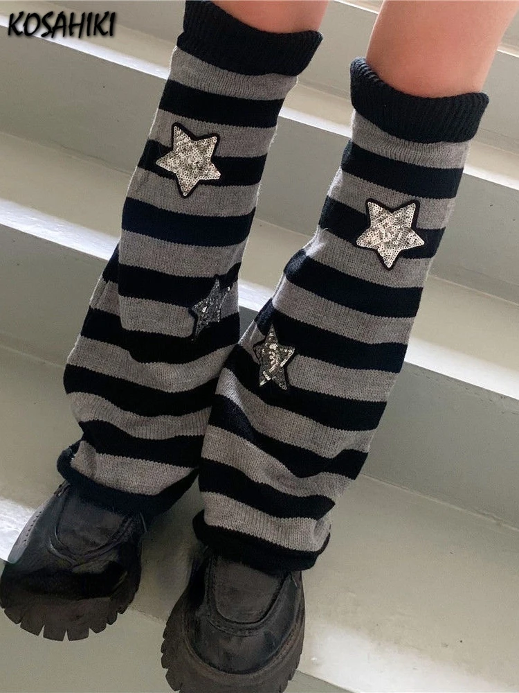 Striped Star Leg Warmer Knitted Socks Leggings Long Socks Leggings
