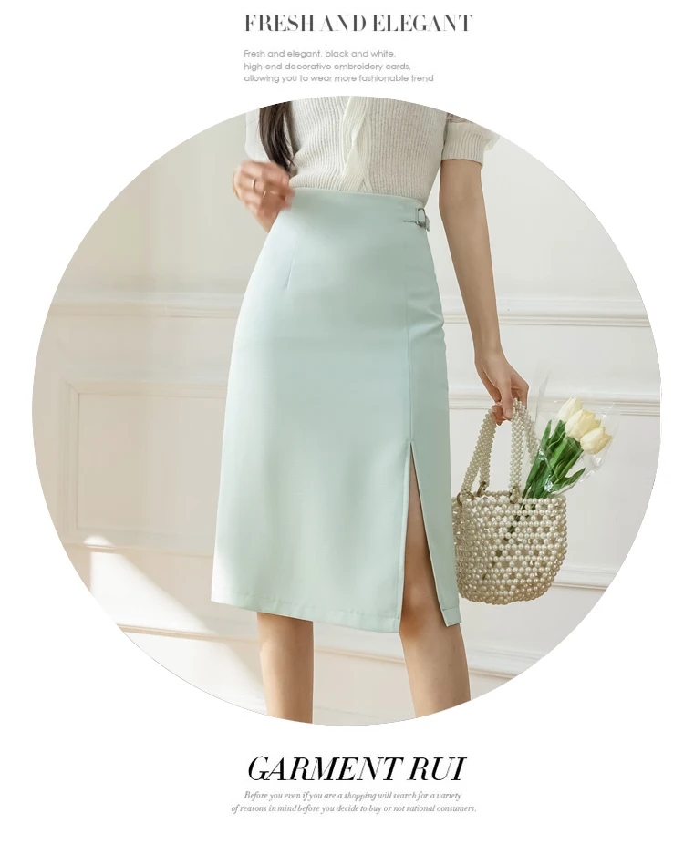 Women Sexy Knee-Length Skirt Plus Size 2022 Fashion High Waist A-line Skirt Casual Bodycon Open Split Stretch Work Skirts hoop skirt