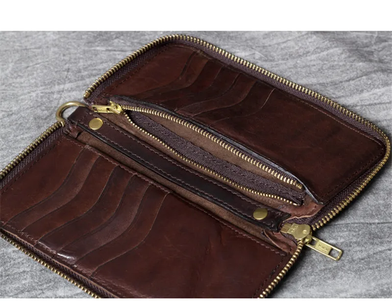 Fashion vintage genuine leather multifunctional men's long clutch wallet simple natural real cowhide ladies phone coin purse