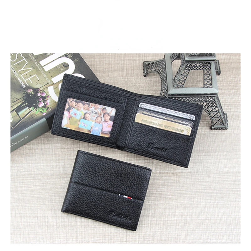 Cowhide Men Wallet Small Casual Zipper Coin Card Holder Wallets Soft Leather Short Bifold Purse Money Bag Slim Design Purses