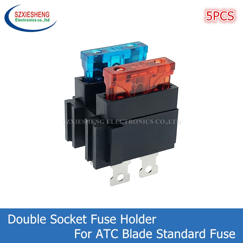 5PCS Medium Automotive Fuse Holder 40A/32V PCB Panel Mounting Vertical Double Socket Fuse Holder Box For ATC Blade Standard Fuse 5pcs 12v 40 amp car spdt automotive relay dc 5 pin 5 wires w harness socket