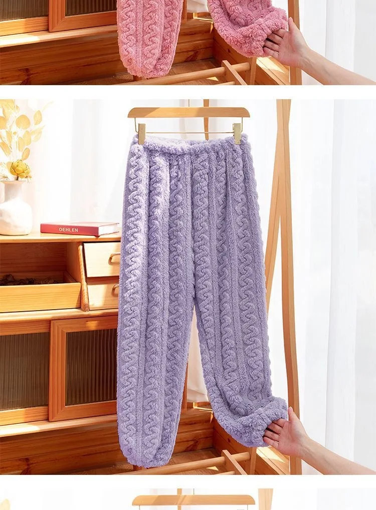 Herbst-Winter-Schlafhose aus Korallenfleece für Damen, Plüsch, verdickt, für Zuhause, warme Loungewear, gemütlicher, bequemer, weicher Pyjama – Detail 4