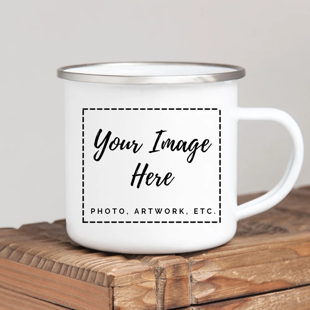 

Custom Inage Enamel Coffee Mugs Family Photos Design Mug Creative Text DIY Cups Friends Birthday Gift