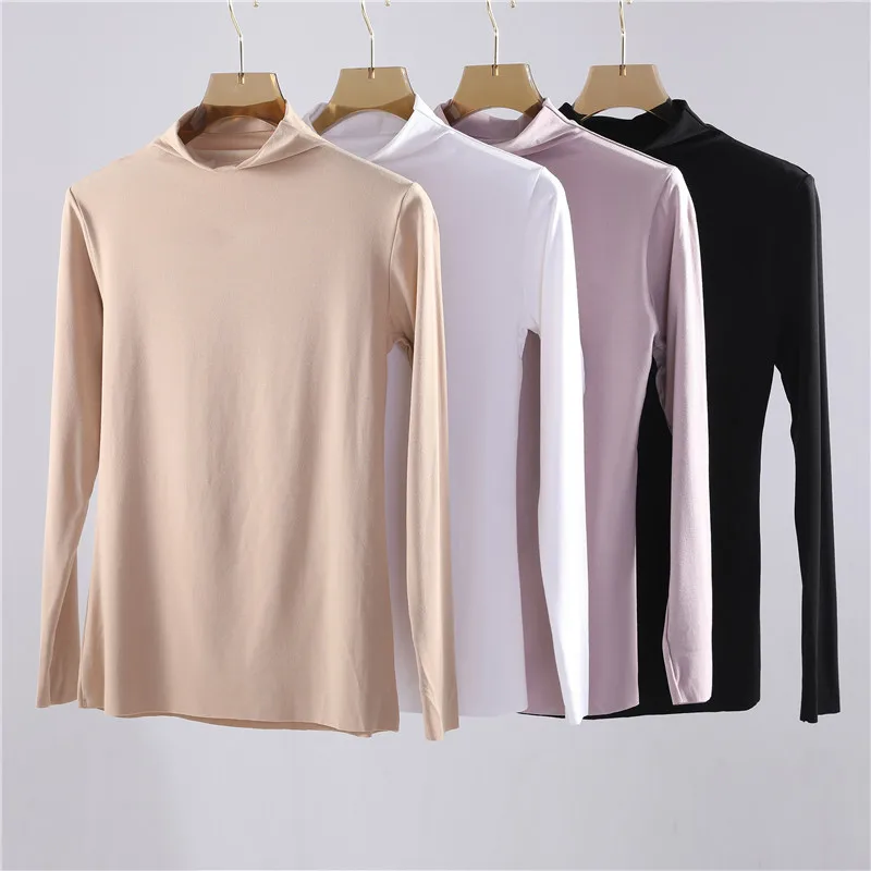 Plus Size Thermal Underwear For Women Autumn Winter Seamless Thin Mid  Collar Long Sleeve Warm Tops High Waist Slim Leggings Pant