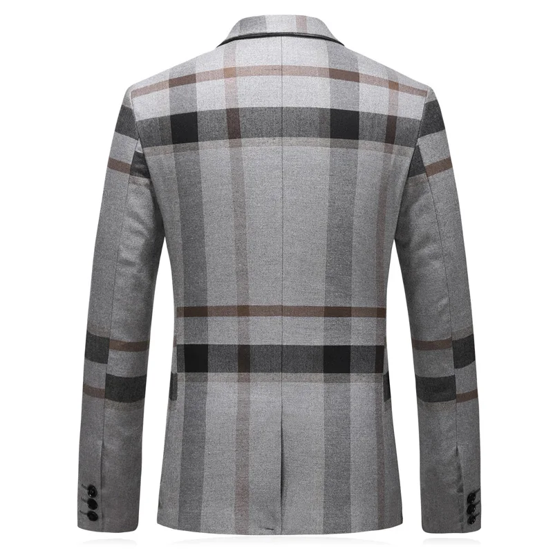 Men's Wedding Plaid Blue Gray Blazers Jacket Pants Vest 3 Pcs Set Slim Fit Business Tuxedo Dress Classic Formal Suits Coat mens suit
