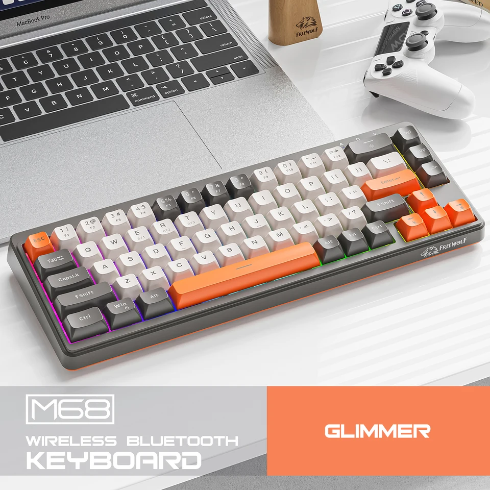 Ensemble sans fil FREEWOLF M68 : connexion multi-appareils, mini-clavier 68 touches et souris A3, touches PBT rétroéclairées._voghion.com