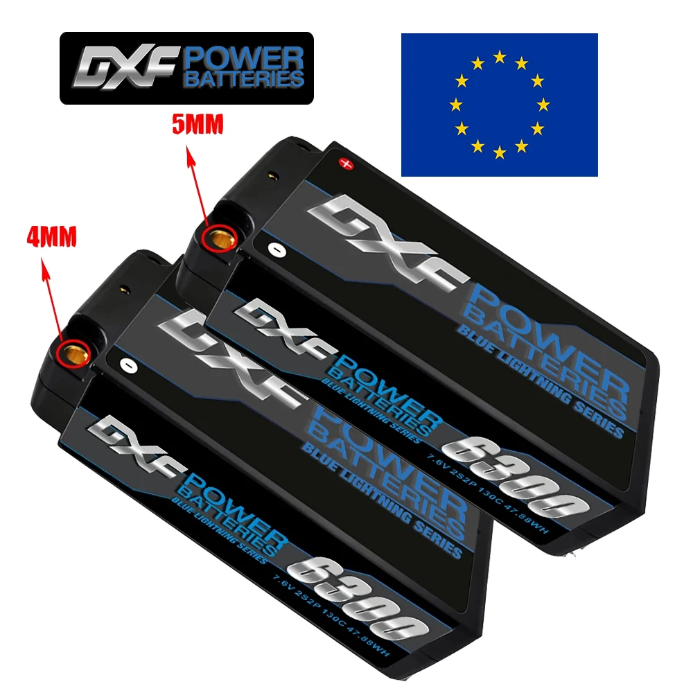 DXF Lipo 2S 쇼티 그래핀 배터리, HV 7.6V, 6300mah, 130C, 4mm, 5mm 총알 경쟁 숏팩, RC 1/10 버기 트럭 자동차 