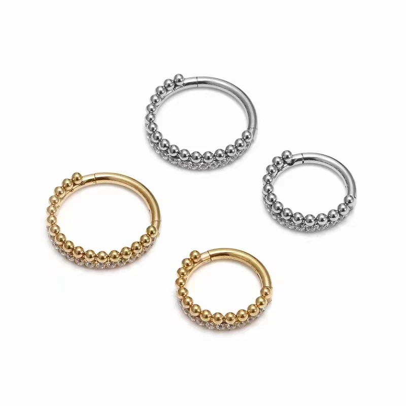 

Lot10pcs 316L Surgical Steel Ball CZ Nose Hoop Septum Clicker Hinged Segment Ring Ear Cartilage Helix Rook Tragus 16GX8/10/12MM