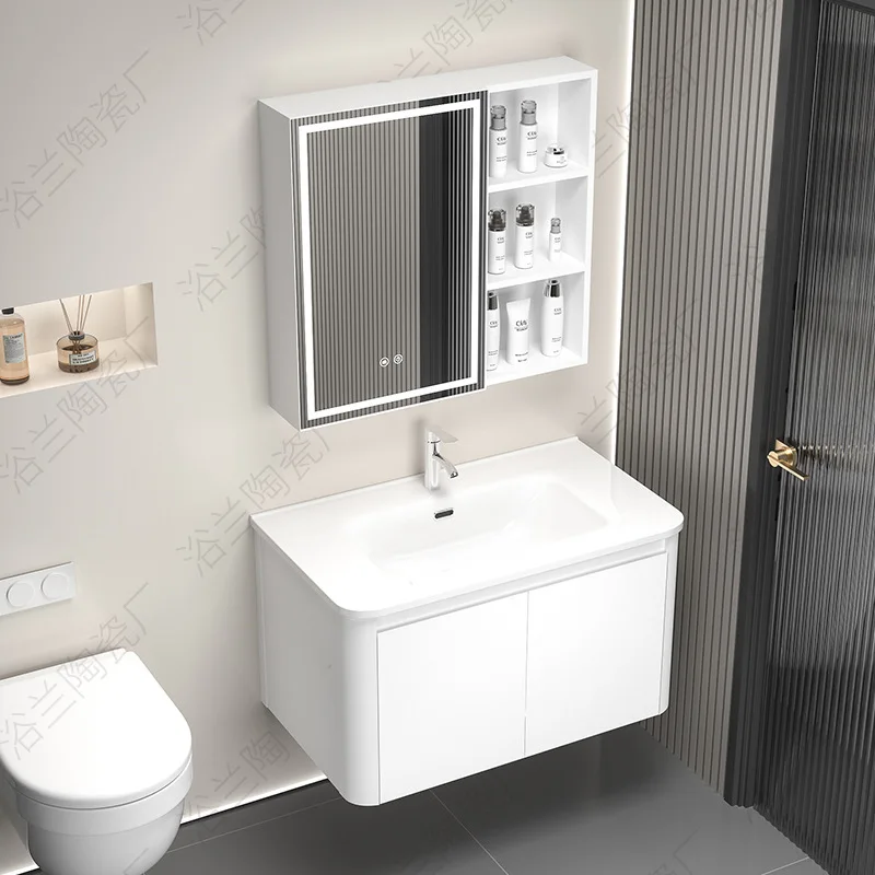 Bathroom cabinet combination Manufacturers direct sales Japanese arc space aluminum bathroom cabinet combination bathroom basin Bathroom cabinet ceramic one