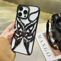 Fashion Plating Hollow Butterfly Pattern Matte Shockproof Phone Case with Heat Dissipation - iPhone 15 Plus (Plating Black)